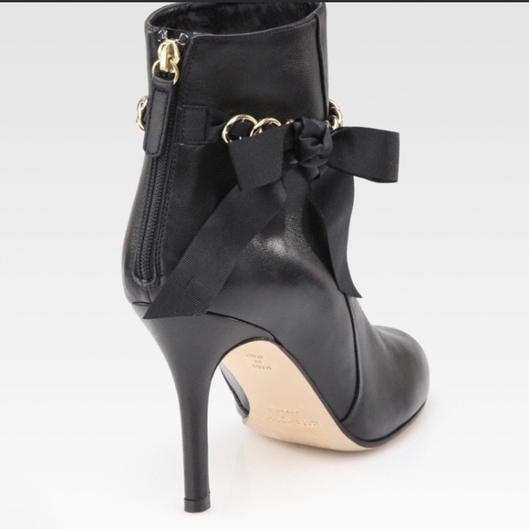 Kate Spade Kirkland Black Leather Bow and chain Booties - Picture 3 of 13